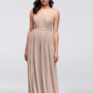 David's Bridal Mesh Convertible Style-Your-Way Long Bridesmaid dress - biscotti